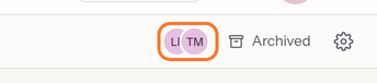 The right-hand end of the board header. Two overlapping circular avatars, ringed for emphasis, sit beside the Archived link and the settings gear.